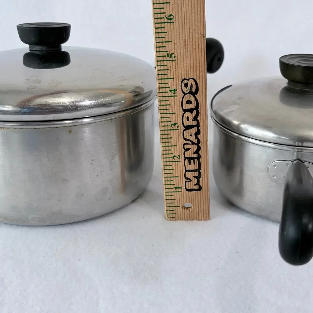 Revere Ware Set of Two Pots with Lids 1 & 2 Quart Stainless Steel Saucepans USA